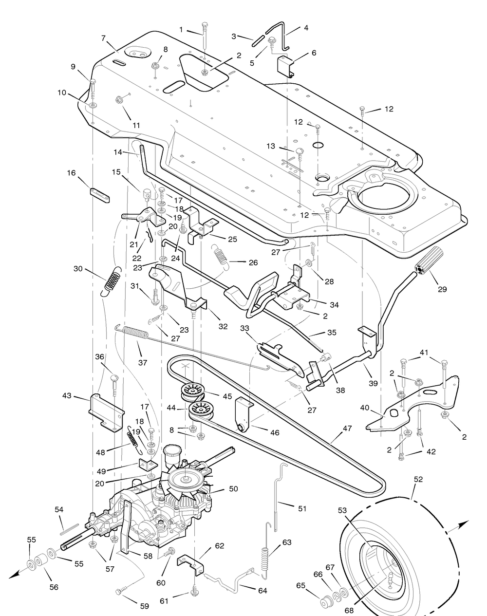 Motion Drive Diagram and Parts List for 42910A 1996 Briggs and Stratton Lawn Tractor